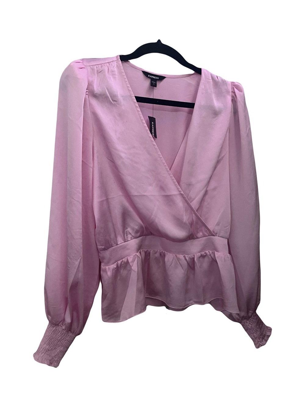 Express Light Pink Faux-Wrap Peplum Blouse